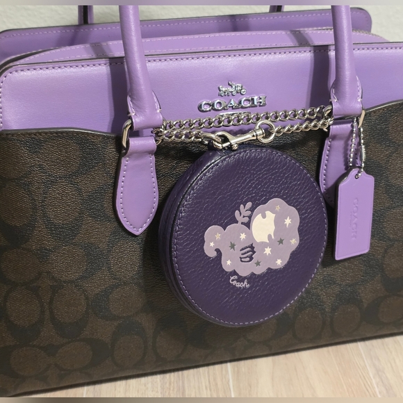 Coach Round Coin Case with Virgo Zodiac Sign Purple Silver Mermaid - Picture 12 of 14